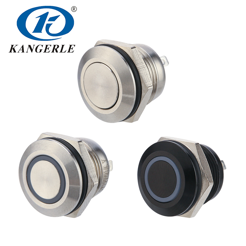 12MM薄款自復(fù)位自鎖平頭帶燈金屬按鈕開關(guān)防水