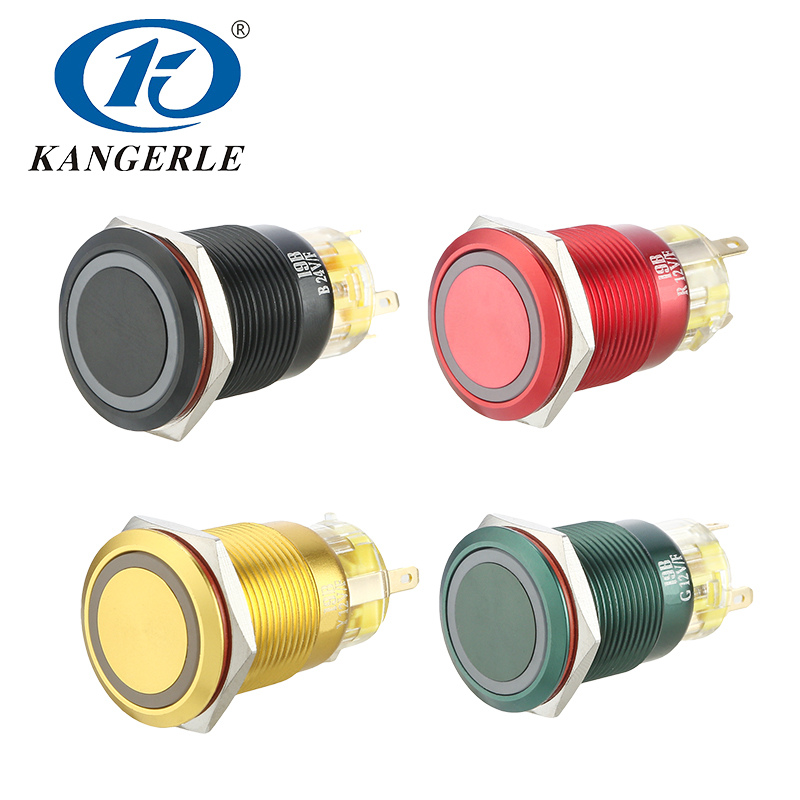 19MM金屬按鈕開關(guān)紅綠黃藍(lán)彩色外殼帶LED燈